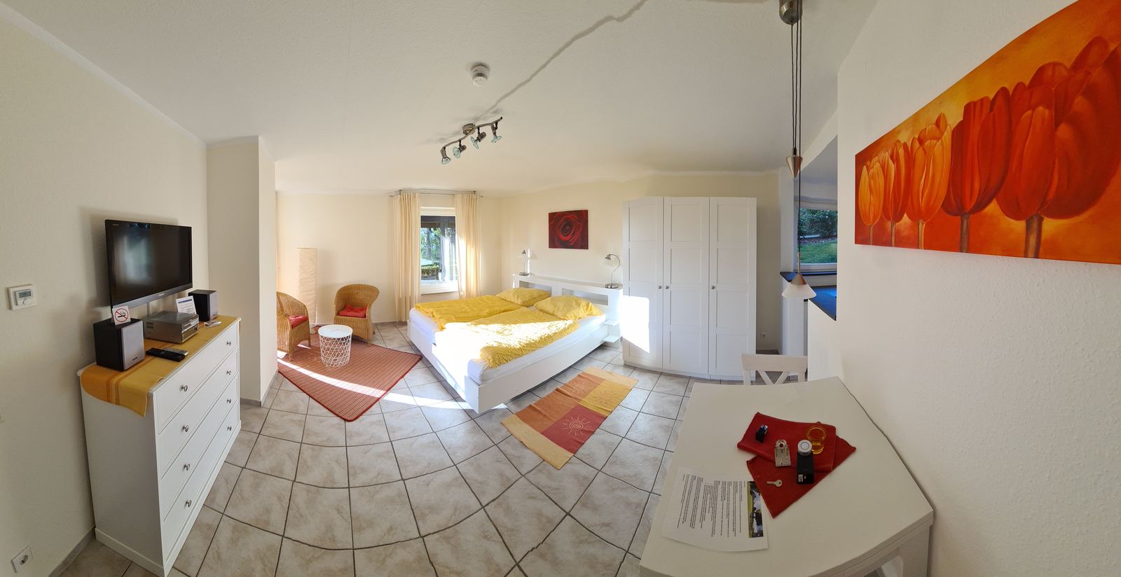 Appartement 1, Bettbereich mit Küche